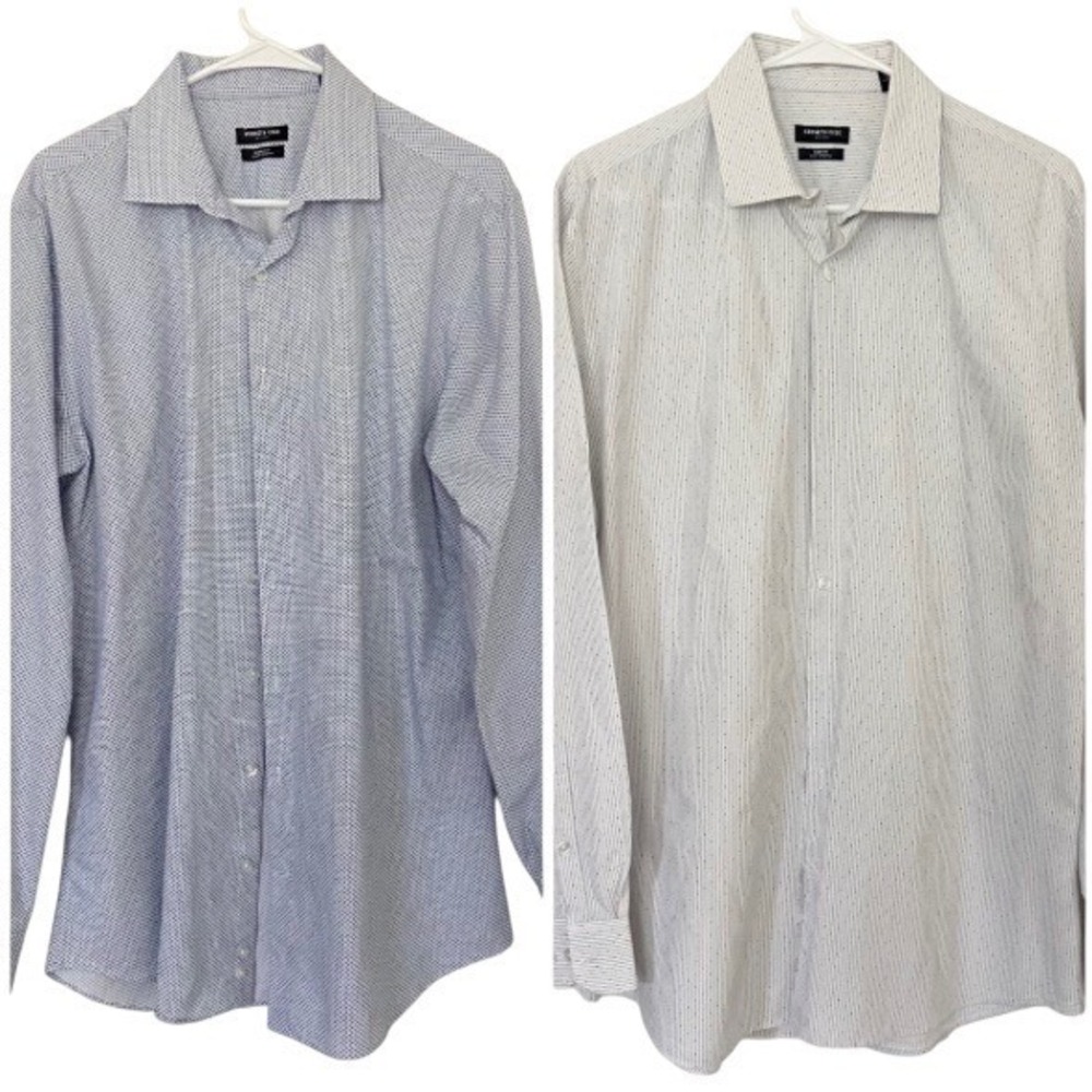 Kenneth Cole NY Slim Fit 4-Way Stretch Dress Shirt Lot 16.5 34/35 Blue‎ White